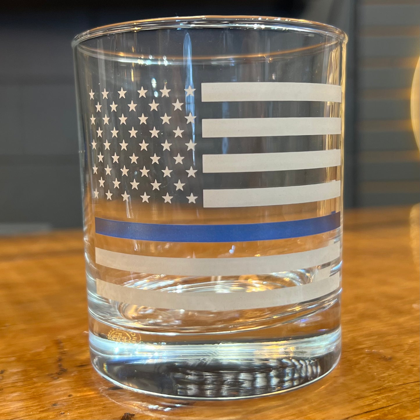 Thin Blue Line Rocks Glass