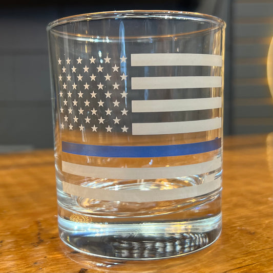 Thin Blue Line Rocks Glass