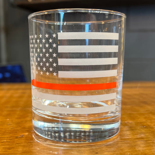 Thin Red Line Rocks Glass